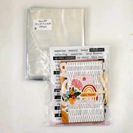 Kit 100 Saco Para Papelaria Scrapbooking Saquinho Plástico PP Com Aba Adesiva Embalagem Transparente