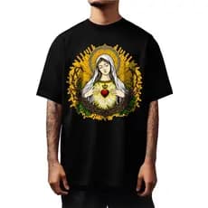 [Camiseta Premium em Algodão Puro]GXG Camiseta Oversized Nossa Senhora De Fátima Gola Fechada Camisa Masculina Estampada