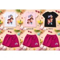 lançamento 2026 kit camisa + short maria clara e jp casual juvenil presente aniversario youtube menias