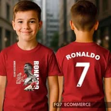 Camiseta CR7 Infantil Jogador Cristiano Ronaldo Futebol Blusa CR7 Robozão Melhor Criança estampa DTF Aniversario casual