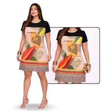 Vestido Plus Size Soltinho em Tecido Leve com Sedinha Digital para um Look Fresco e Elegante