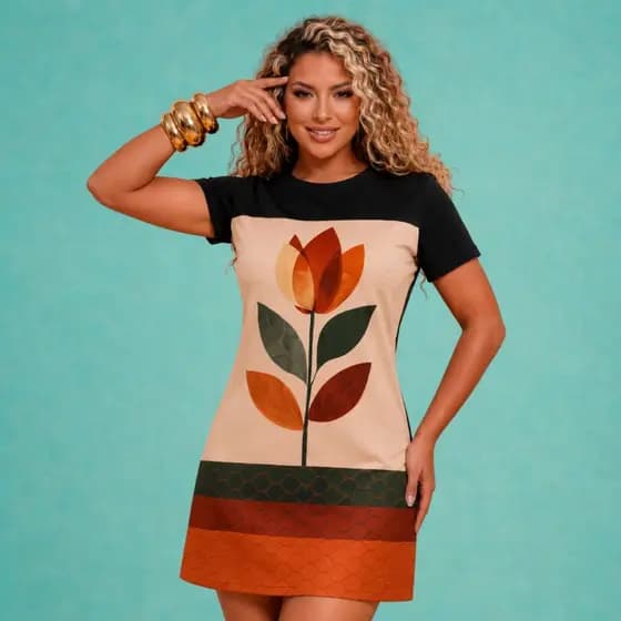 Vestidos Plus Size Estampa Exclusiva Tecido Leve com Sedinha Digital Vários Tamanhos Midi