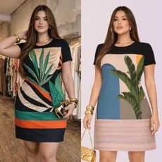 Chamise Soltinha Plus Size em Sedinha Digital com Toque Suave e Comprimento no Joelho para um Look Comportado
