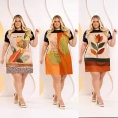 Vestido Plus Size Soltinho Sedinha Digital Tecido Leve Confortável Dia a Dia