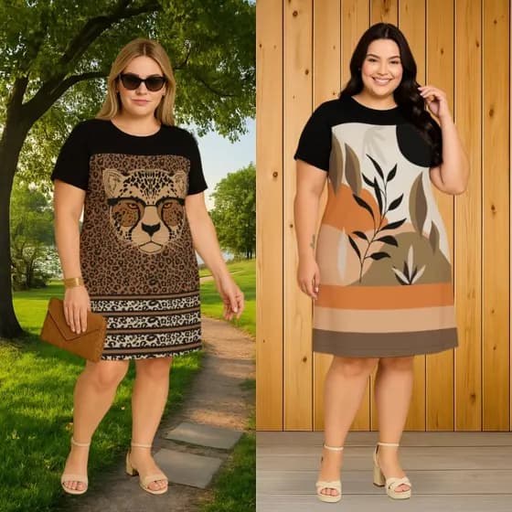 Camisetão Plus Size Estilo Soltinho com Sedinha Digital e Caimento Leve para um Visual Confortável e Elegante