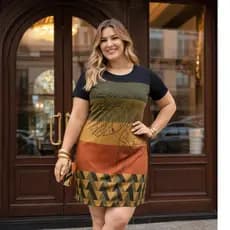 Vestido Feminino Plus Size em Tecido Leve com Sedinha Digital Soltinho que Valoriza Seu Corpo