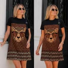 Vestido plus size com mangas estampadas com oncinha varias estampas animal print
