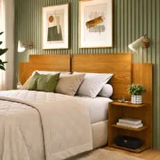 Kit Mesa De Cabeceira Com Painel Extensível De Cama Bicolor Reversível Casal, Queen ou King - Nature