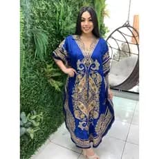 Vestido Longo Kaftan Indiano Estampada De Seda Plus Size 4700