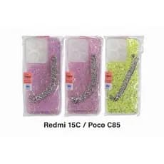 Capa capinha Glitter Luxo com Alça Corrente para Redmi 15C / Poco C85 – Brilho 3D Feminino + Proteção Antichoque