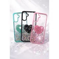 Capa Glitter Coração Premium para Galaxy A56 5G / A36 5G  – Transparente com Borda Colorida, Antichoque e Brilho Luxo ✨