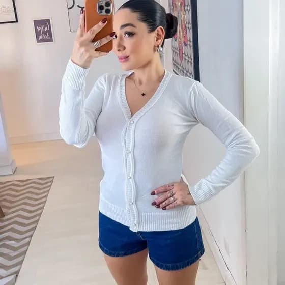 Casaco Tricot Lisa Com Botões Elastano Lindo Moda Super Envio !