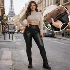 Legging de Couro Plus Size com Forro Peluciado: Quente e Modeladora para o Inverno!