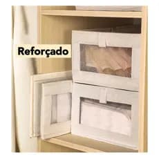 Kit 4 Caixas Organizadoras de Tecido Linho com Visor | Organizador de Roupas para Guarda-Roupa