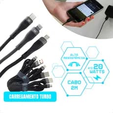 Cabo Carregador Tipo C Turbo 2 metros 3A Reforçado Iphone Lightning Micro USB Turbo Nylon KIMASTER