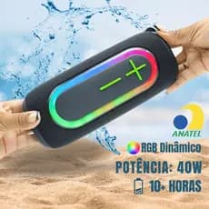 Caixa de Som Bluetooth 40W KIMASTER K520 ANATEL IPX6 TWS RGB LED Alto Falante Subwoofer Portátil FM