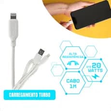 Cabo Carregador Lightning Turbo 20w 5A Iphone USB 1m Ultraresistente KIMASTER