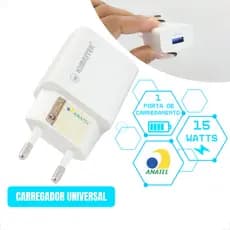 Carregador Fonte Branco USB 15W 3.1A 5V Anatel KIMASTER Mini Portátil Iphone Android Xiaomi