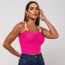 Cropped Feminino de Tricô com Alça Colorida