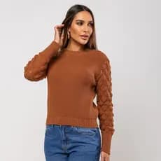 Blusa Feminina Tricô com Manga Trabalhada Elegante