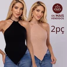 Kit 2 Cropped Feminino Lenço Frente Lisa c/ Amarrador nas Costas em MODAL