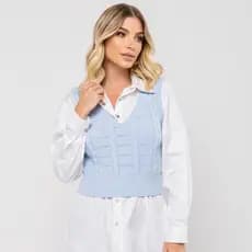Colete Curto Feminino de Tricô com Gola V Elegante