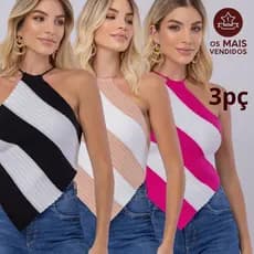 Kit 3 Cropped Feminino Top Lenço Listrado Cropped Feminino Modal