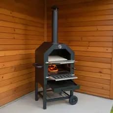 Forno Churrasqueira de Lenha Forno de Pizza Carvão com 2 Grelhas 1 Pedra 1 Pá Industrial com Chamine