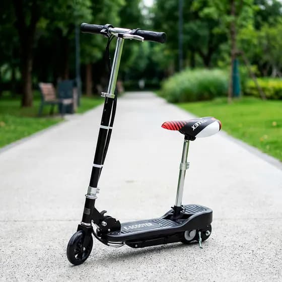 Patinete elétrico scooter com assento selim 120W. Suporta 80kg 8km/h autonomia 8km bivolt. Dobrável