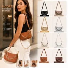 Bolsa Feminina Pequena de Ombro com Corrente, Bolsa Transversal PU com Alça de Rebites