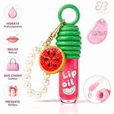 Lip Oil Chaveiro Hidratante Gloss Labial Com Pingente Melancia Pérolas Brilho 4,5ml