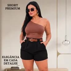 Short Feminino Alfaiataria Cintura Alta Social Elegante com Cinto Bengaline P ao G1