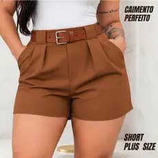 SHORT ALFAIATARIA FEMININO SOCIAL CINTURA ALTA COM CINTO E BOLSO ELEGANTE P AO G1