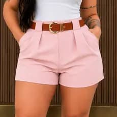 Short Alfaiataria Feminino Cintura Alta com Cinto e Bolsos do P ao GG | Envio Imediato