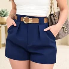 Short Alfaiataria Cintura Alta com Cinto e Bolso | Elegante e Confortável P ao G1