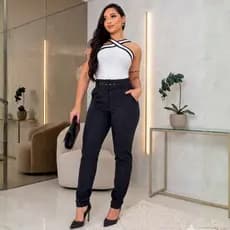 Calça Alfaiataria Feminina Elegante para Trabalho Cintura Alta com Zíper Frontal