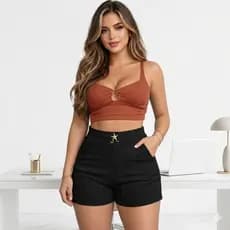 Short Feminino Plus Size Cintura Alta em Lycra Premium com Bolso Modelador Confortável