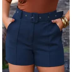 Short Alfaiataria Feminino Premium Cintura Alta com Cinto Elegante Social M ao G3