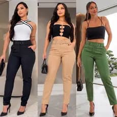 Calça Feminina Alfaiataria Social Cintura Alta com Zíper Frontal, Cinto e Bolsos