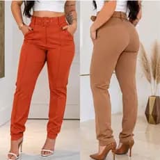 Calça Feminina Alfaiataria Social Cintura Alta com Zíper Frontal, Cinto e Bolsos