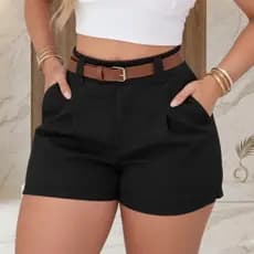 Short Alfaiataria Feminino Elegante Cintura Alta com Cinto | Social | Não Transparente | P ao GG