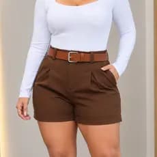 Short Feminino Plus Size Alfaiataria Meio Coxa Cintura Alta Premium Moda Social G1 G2 G3