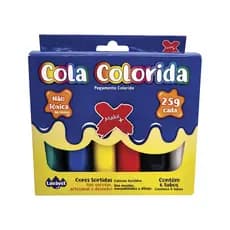 Cola Colorida MAKE+ 6 Cores Sortidas Brilhante Com Glitter 25g Cada, Lavável, Não Tóxica