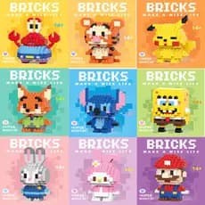 Blocos de construção de personagens de desenhos animados, montagem de brinquedos de partículas, série de quebra-cabeça a
