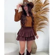 Saia Cintura Alta Feminina Alfaitaria Plissada Alta Tendência São João