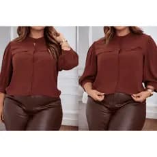 CAMISA SOCIAL LISA, PLUS SIZE, CAMISA COM MANGA 3/4 BOTOES FUNCIONAL, BLUSA FEMININA