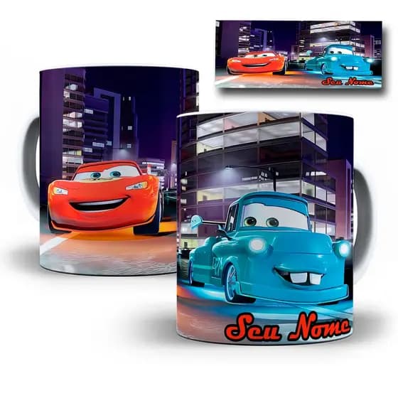 Caneca Xícara Relâmpago McQueen Com Seu Nome - Carros - Disney - Porcelana 325ml Oferta
