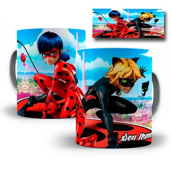 Caneca Porcelana Miraculous LadyBug Personalizada com Seu Nome