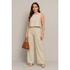 Conjunto Alfaiataria Social Feminino Calça e Blusa Em Linho