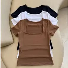 kit 3 Blusas Feminina Baby Look Manga Curta Gola Quadrada Decote Quadrado Moda Casual Versátil Blogueira 2025